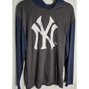 New York Yankees Shirt Mens XL Gray Blue MLB Baseball Long Sleeve Hoodie Ford